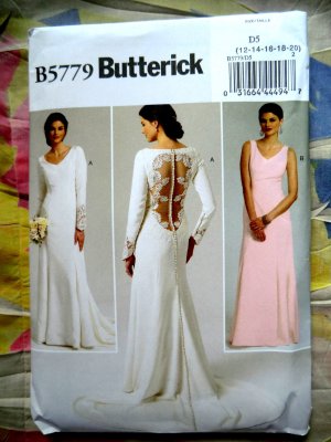 Butterick Pattern # 5779 UNCUT Misses Bridal Wedding Gown Dress Bridesmaids Size 12 14 16 18 20