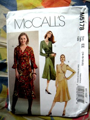 McCalls Pattern # 5178 UNCUT Misses A-Line Dress Size 14 16 18 20