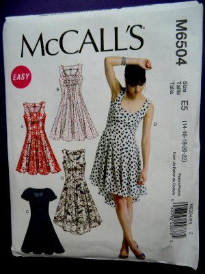 McCalls Pattern # 6504 UNCUT Misses Summer Dress Size 14 16 18 20 22