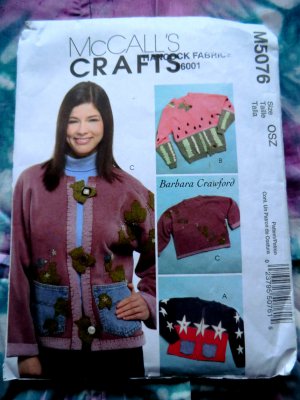 McCalls Pattern #5076 UNCUT Craft Jacket/Sweatshirt AppliquÃ©s ALL Sizes
