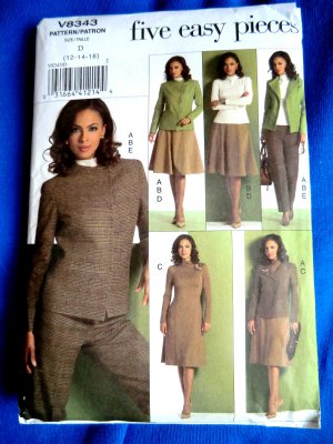 Vogue Pattern # 8343 UNCUT Misses Wardrobe Jacket Top Skirt Pants Size 12 14 16