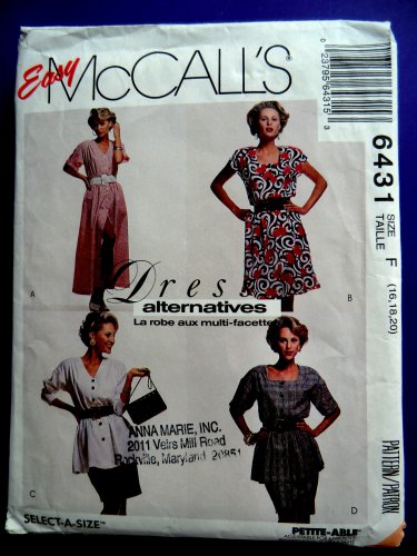 McCalls Pattern # 6431 UNCUT Misses Dress Tunic Skirt Size 16 18 20