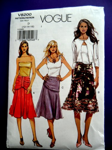 Vogue Pattern # 8200 UNCUT Misses Skirt Variations Size 12 14 16