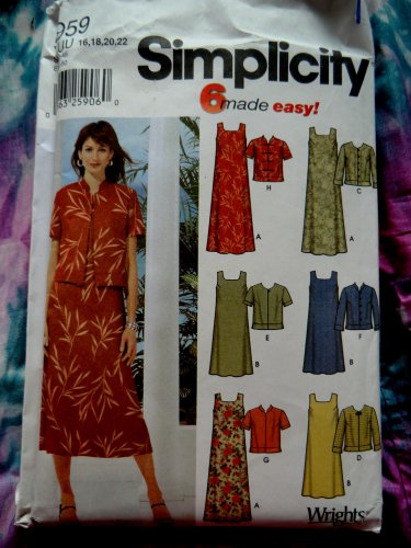 Simplicity Pattern # 5959 UNCUT Misses Pullover Dress Two Lengths & Jacket  Size 16 18 20 22