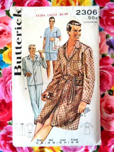 Vintage Butterick Pattern # 2306 Menâ��s PJs Pajamas Robe Size Large