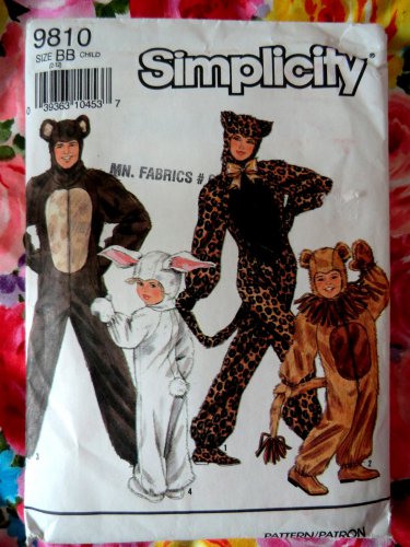 Simplicity Pattern # 9810 UNCUT Childs Costume Bear Bunny Cat Size 2 4 6 8 10 12