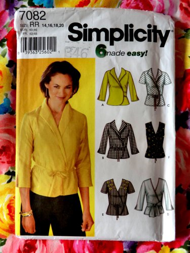 Simplicity Pattern # 7082 UNCUT Misses Easy Wrap Tops Blouses Size 14 16 18 20
