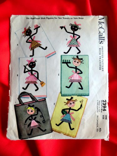 Vintage McCalls Pattern #2394 Vintage Stick Figures Tea Towels AppliquÃ©