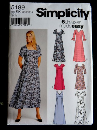 Simplicity Pattern # 5189 UNCUT Misses Pull Over Dress Variations Size 8 10 12 14