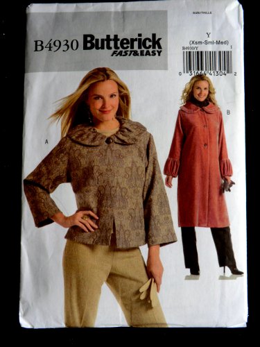 Butterick Pattern # 4930 UNCUT Misses Lined Jacket Coat Size XS Small Medium