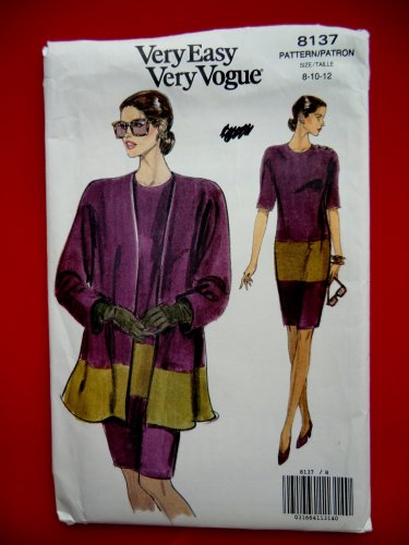 Very Easy Vogue Pattern # 8137 UNCUT Misses Dress Jacket Size 8 10 12