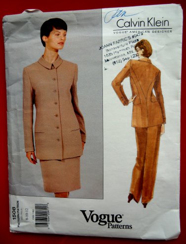 Vogue Pattern # 1508 UNCUT Misses Jacket Skirt Pants Size 8 10 12 Calvin Klein Vintage 1994