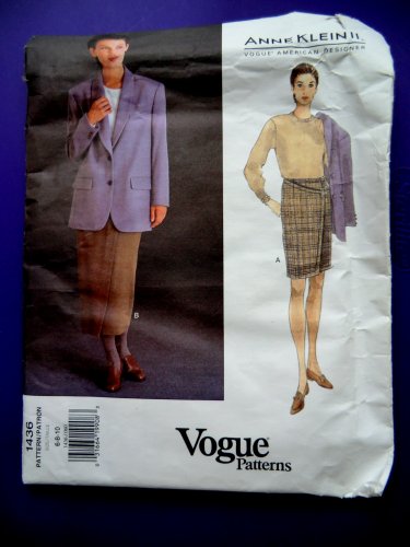 Vogue Pattern # 1436 UNCUT Misses Jacket Skirt Size 6 8 10 Anne Klein II American Designer