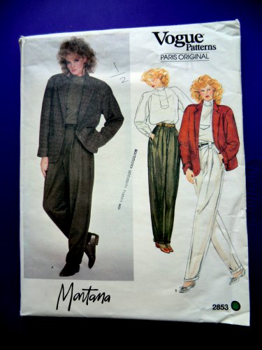 Vogue Pattern # 2853 UNCUT Misses Jacket Top Pants Size 12 ONLY a Paris Original by Designer Montana