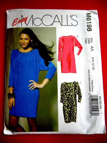 McCalls Pattern # 6198 UNCUT Misses Dress Variations in sizes 6 8 10 12