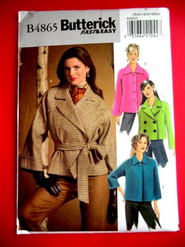 Butterick Pattern # 4865 UNCUT Coat / Jacket Unlined Raglan Sleeves Size XS Small Medium