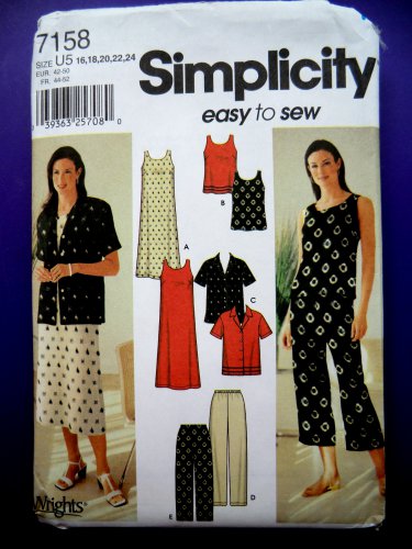 Simplicity Pattern # 7158 UNCUT Misses Wardrobe Jacket Top Pants Skirt Dress Size 16 18 20 22 24
