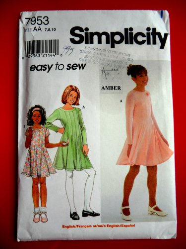 Simplicity Pattern # 7953 UNCUT Girls Dress STRETCH KNITS ONLY Size 7 8 10