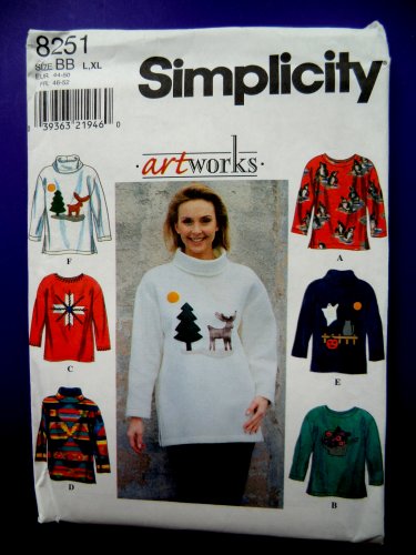 Simplicity Pattern # 8251 Misses Fleece Top AppliquÃ©s Size Large XL