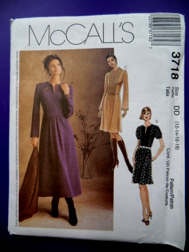 McCalls Pattern # 3718 UNCUT Misses Dress Sleeve Length Variations Size 12 14 16 18
