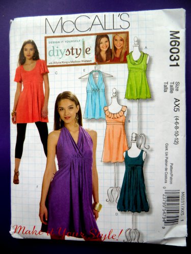 McCalls Pattern # 6031 UNCUT Misses Tunic Top Dress STRETCH KNITS ONLY Size 4 6 8 10 12