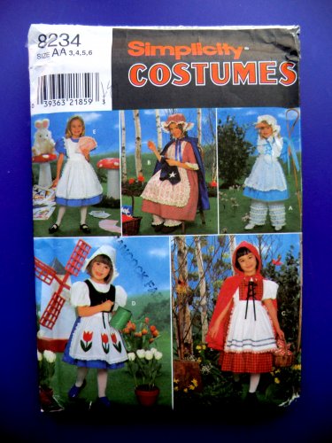 Simplicity Pattern # 8234 UNCUT Girls Costume Alice Red Riding Hood Betsy Ross Size 3 4 5 6