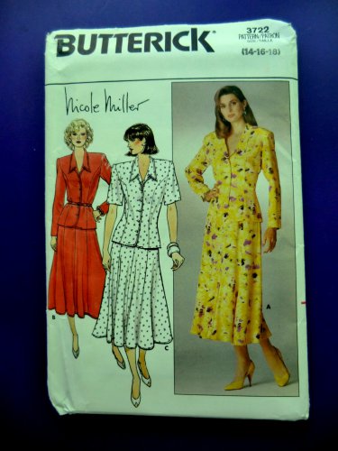 Butterick Pattern # 3722 UNCUT Misses Top Skirt Nicole Miller Vintage 1986  Size 14 16 18