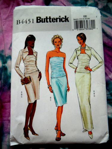 Butterick Pattern # 4451 UNCUT Misses Special Occasion Top Skirt Shrug Size 14 16 18 20