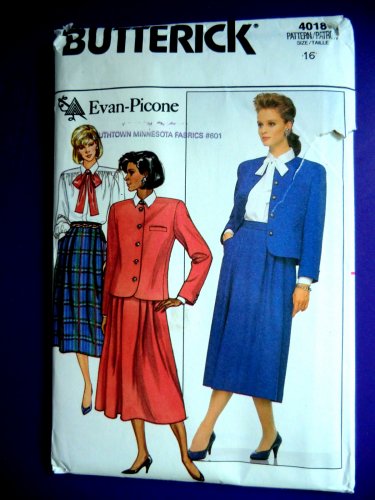 Butterick Pattern # 4018 UNCUT Misses Jacket Skirt Blouse Size 16 Evan-Picone