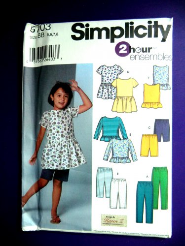 Simplicity Pattern # 5703 UNCUT Girls Tip Pants Shorts  STRETCH KNITS ONLY Size 5 6 7 8
