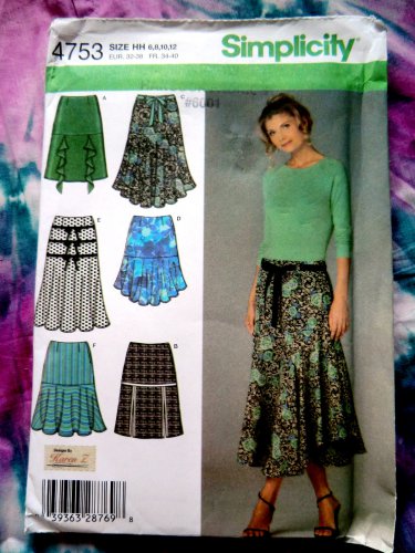 Simplicity Pattern # 4753 UNCUT Misses Skirt Variations Size 6 8 10 12