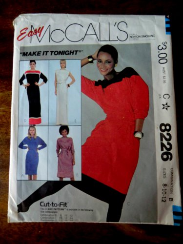 McCalls Pattern # 8226 UNCUT Misses Pullover Dress & Sash Size 8 10 12