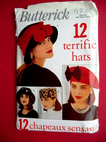 Butterick Pattern # 6308 UNCUT Misses Hats 7 Hat Patterns 3 Head Designs