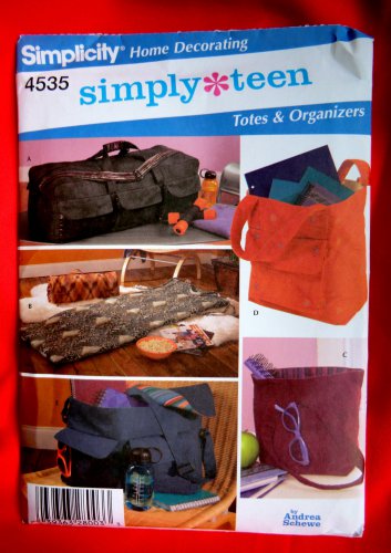 Simplicity Pattern # 4535 UNCUT Totes Organizer Bags Simply Teen