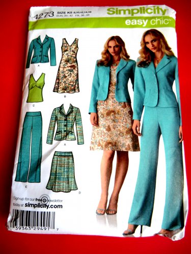 Simplicity Pattern # 4273 UNCUT Misses Wardrobe Jacket Top Pants Skirt Dress Size 8 10 12 14 16