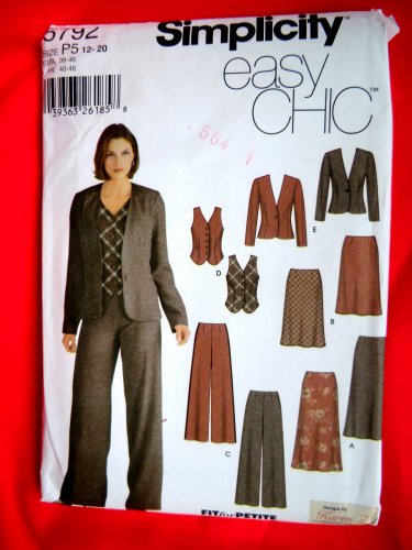 Simplicity Pattern # 5792 UNCUT Misses Wardrobe Jacket Pants Skirt Vest Size 12 14 16 18 20