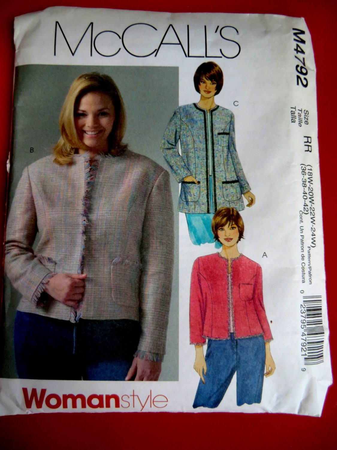 McCalls Pattern #4792 UNCUT Misses Woman&acirc;��s Lined Jacket Two Lengths Size 18 20 22 24