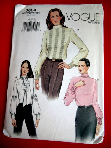 Vogue Pattern # 7604 UNCUT Misses Blouse Size 20 22 24