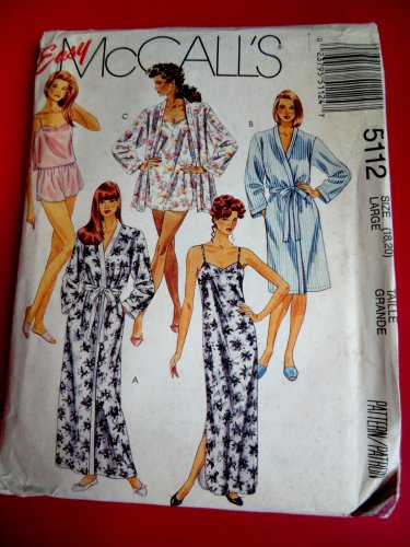 McCalls Pattern # 5112 UNCUT Misses Robe Nightgown Size 18 20