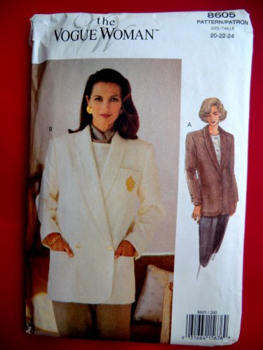 Vogue Pattern # 8605 UNCUT Misses Lined Jacket Size 20 22 24