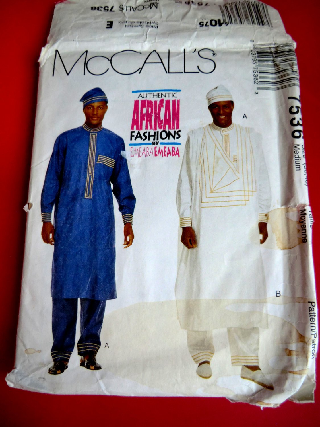 McCalls Pattern # 7536 UNCUT Men&acirc;��s Tunic Drawstring Pants Hat Size Medium Chest 38
