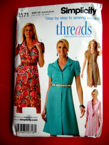 Simplicity Pattern # 4171 UNCUT Misses Dress Threads Collection Size 16 18 20 22 24