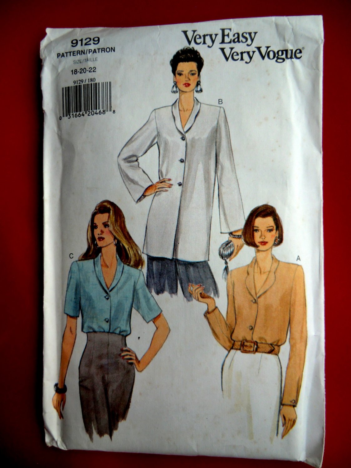 Vogue Pattern # 9129 UNCUT Misses Blouse/Tunic Variations Size 18 20 22