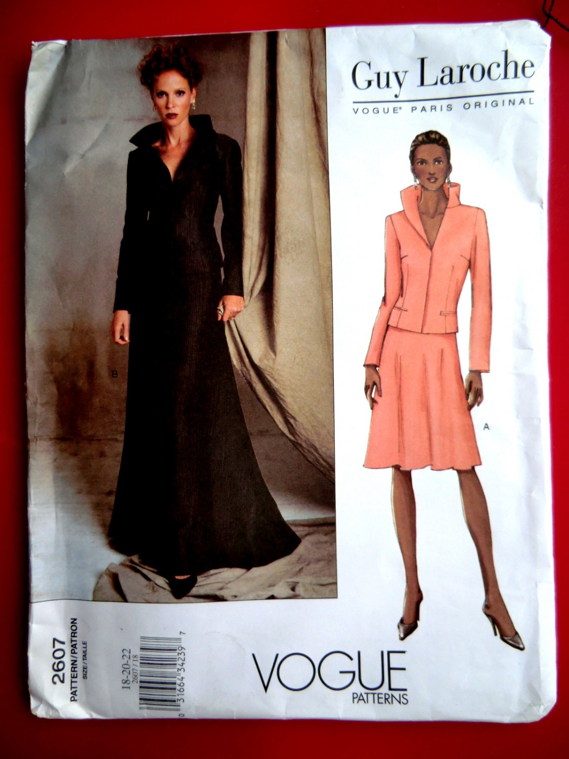 Vogue Pattern # 2607 UNCUT Misses Womanâs Jacket Skirt Guy Laroche Paris Original Size 18 20 22