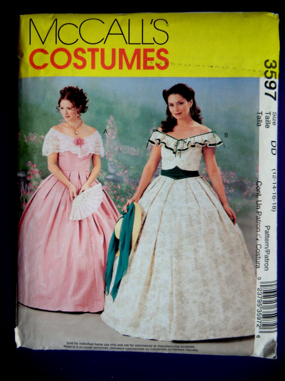 Mccalls Pattern 3597 Uncut Misses Costume Civil War Dress Gone With The Wind Size 12 14 16 18 