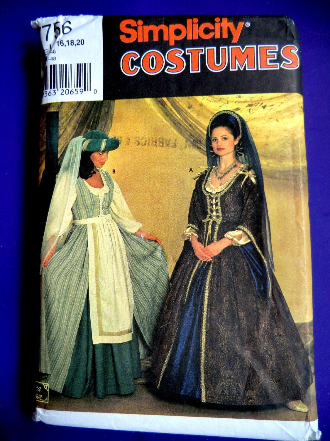 Simplicity Pattern 7756 Uncut Misses Renaissance Costume Gown Size 16