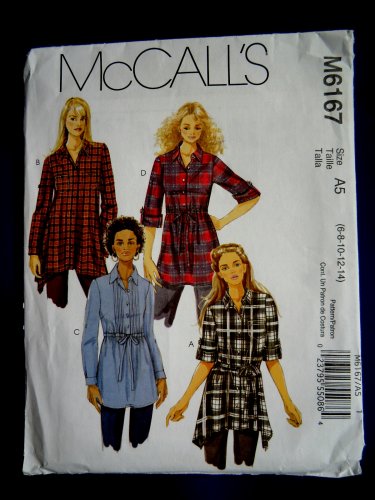 McCalls Pattern # 6167 UNCUT Misses Top /Tunic Sash Size 6 8 10 12 14