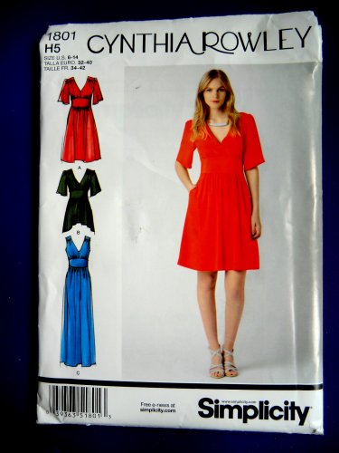 Simplicity Pattern # 1801 UNCUT Misses Dress Sleeve Length Variations Size 6 8 10 12 14