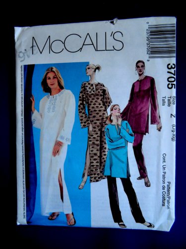 McCalls Pattern # 3705 UNCUT Misses Loose Fitting Tunic Top Dress / Caftan Pants Size Large XL