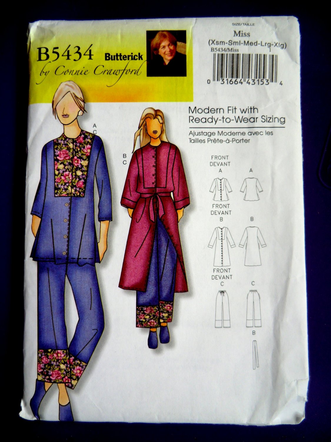 Butterick Pattern # 5434 UNCUT Misses Top Robe Belt Pants Size XS Small Large XL
